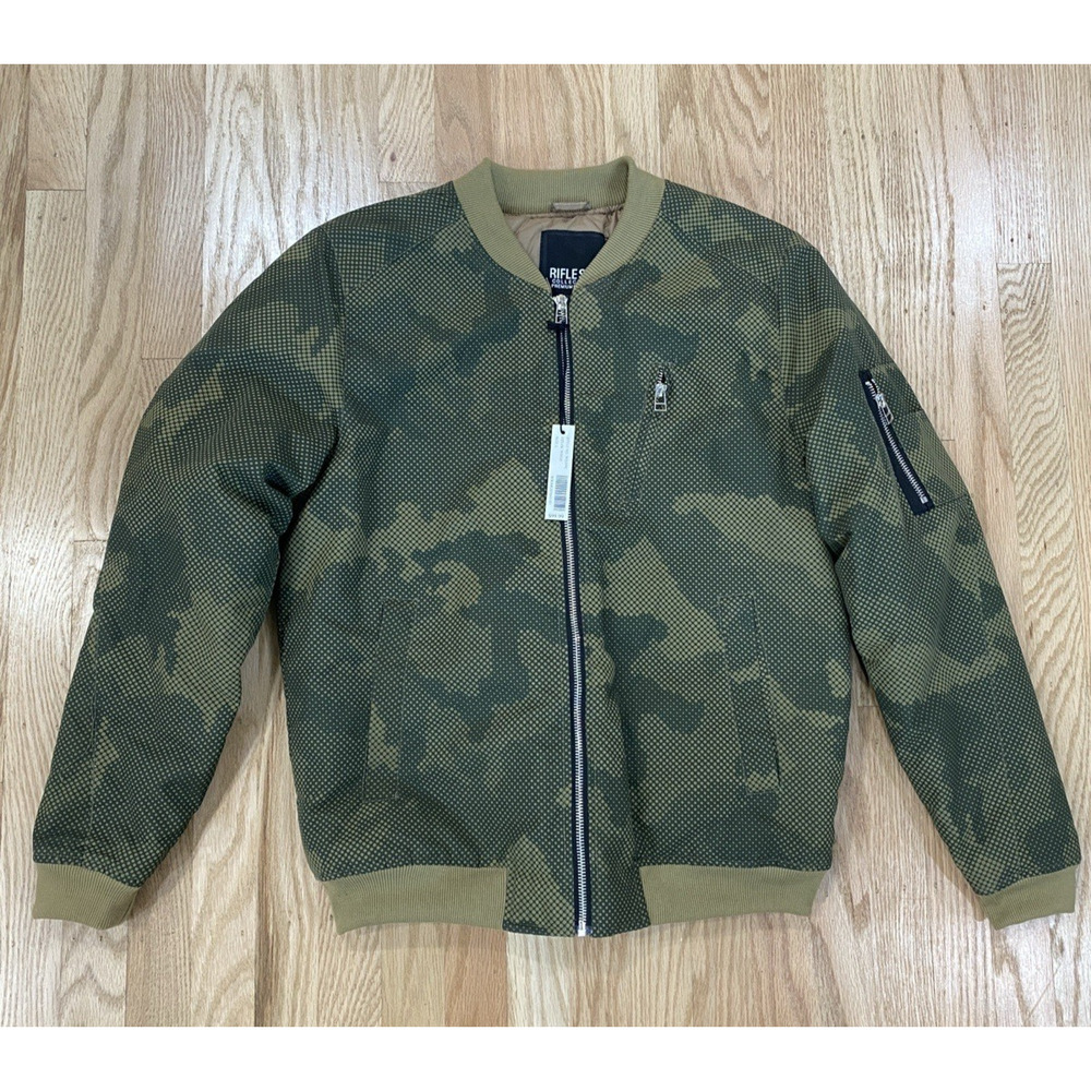 Riflessi Camo Bomber Jacket Men L Green Zip Up Lightweight Streetwear Urban